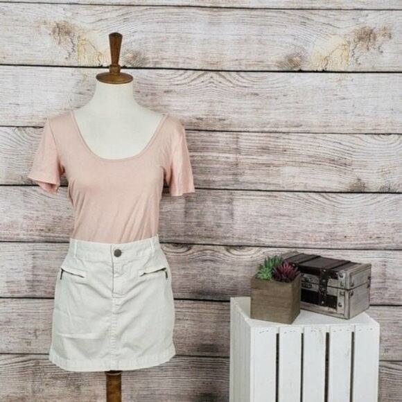 Zara Light Khaki Cotton Zipper High Waisted Mini Straight Skirt Size M - Picture 1 of 2